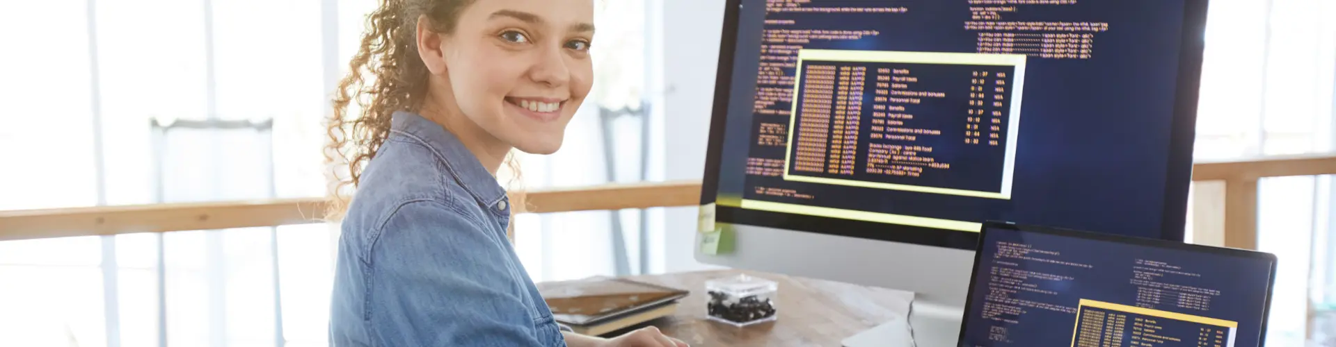 Weibliche IT-Entwicklerin an ihrem Arbeitsplatz