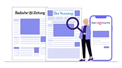 Illustration Jobsuche Badische Zeitung und Der Sonntag in Print und derjobmarkt.de auf dem Smartphone